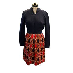 Vintage 1960-70's Dress Black Top & Red Geometric print Bottom  Union Made USA